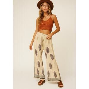 Sacred Threads Wide Leg Pants Pull On Boho Flare Cream Women's One Size